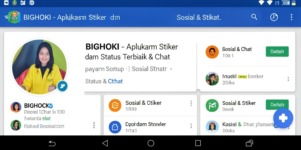 Antarmuka aplikasi BIGHOKI dengan pilihan stiker yang beragam.