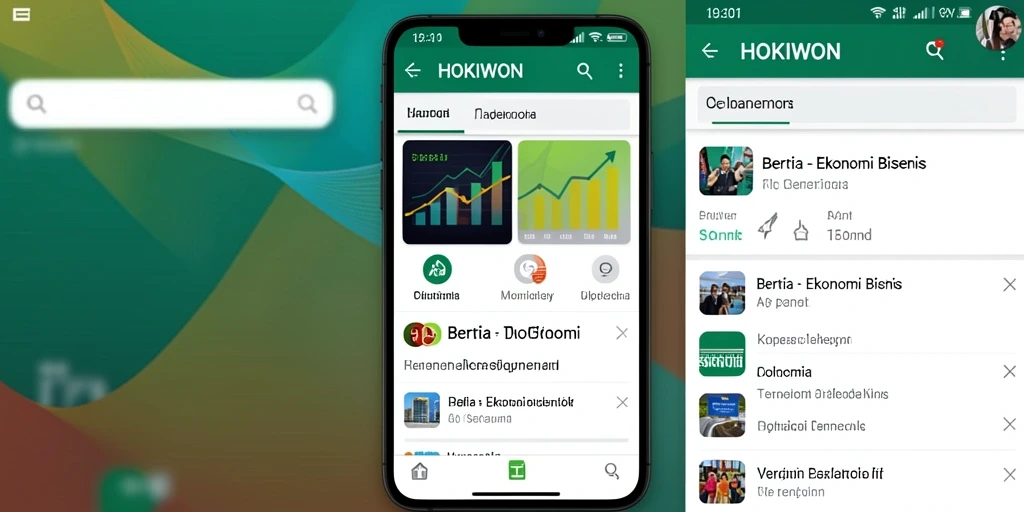 Antarmuka HOKIWON menampilkan berita ekonomi dan bisnis secara menarik.