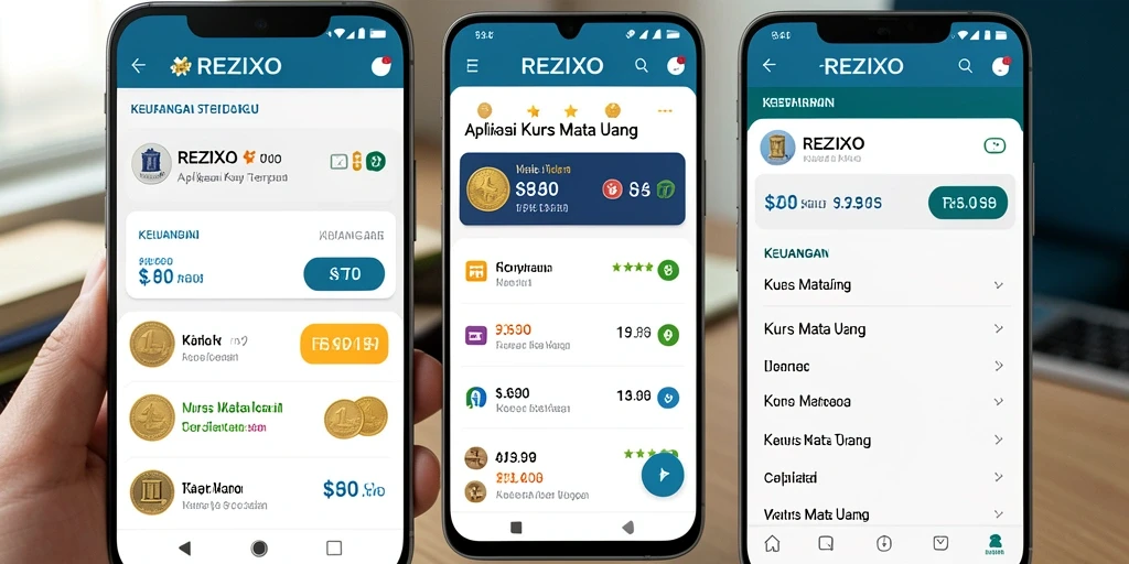 Tampilan antarmuka aplikasi REZIXO untuk konversi kurs mata uang.