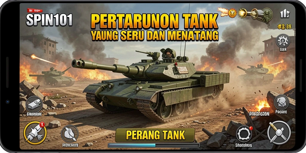 Tampilan antarmuka SPIN101 yang menarik dan fungsional saat berperang tank.