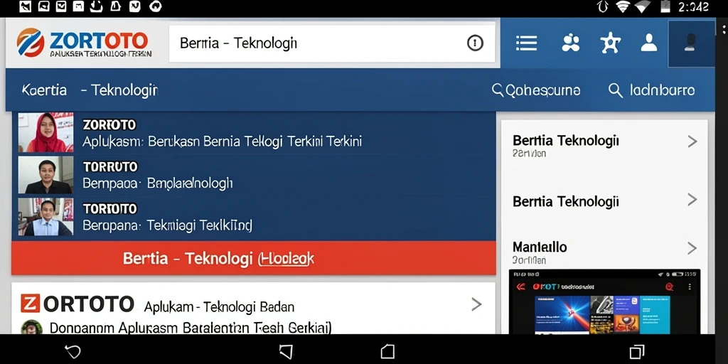 Antarmuka ZORTOTO menampilkan berita teknologi terbaru secara menarik.